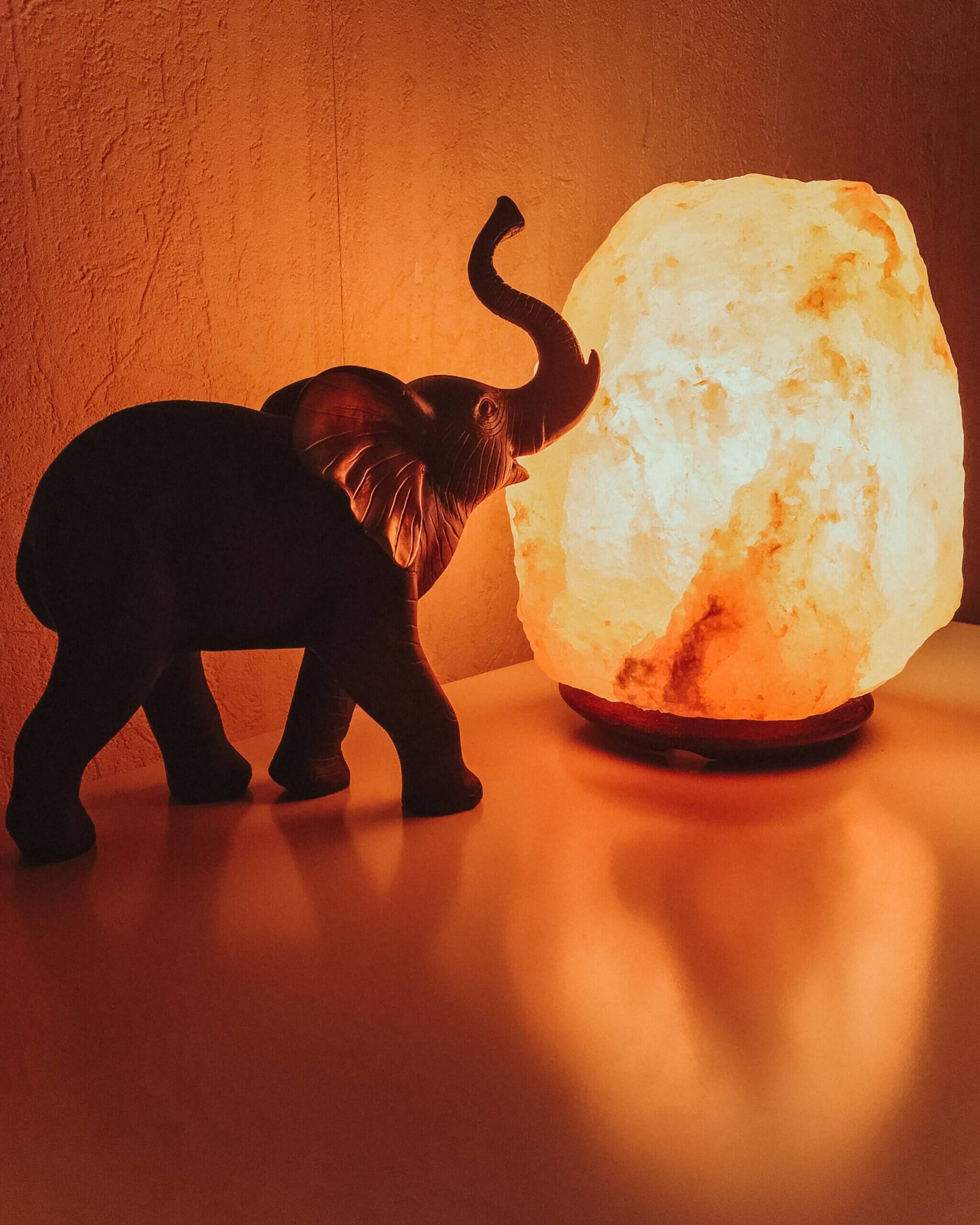 Salt lamp with elephant antique
